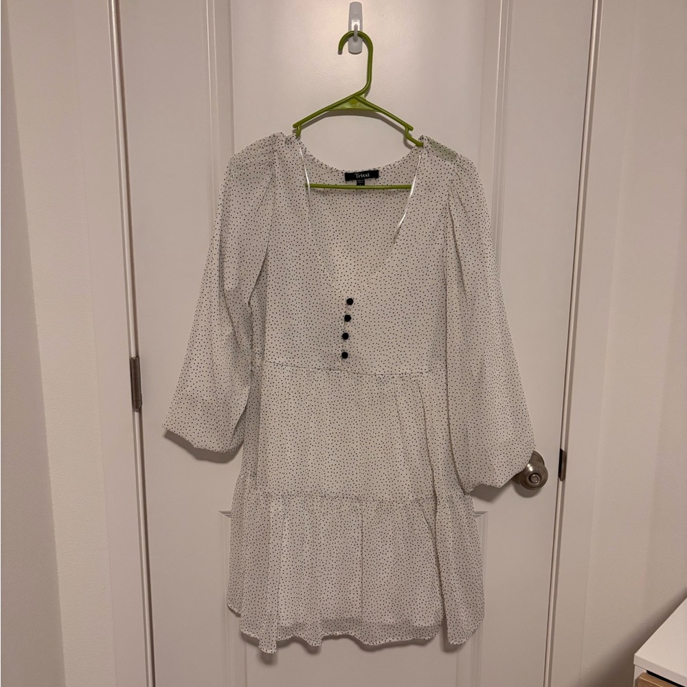 Trixxi White Babydoll Dress Black Polka Dot